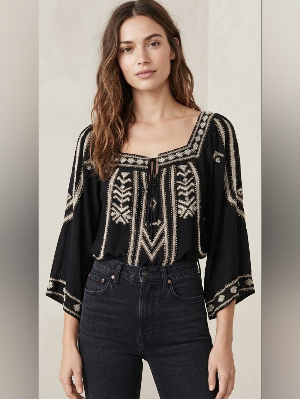 Free People Beaded Peasant Top